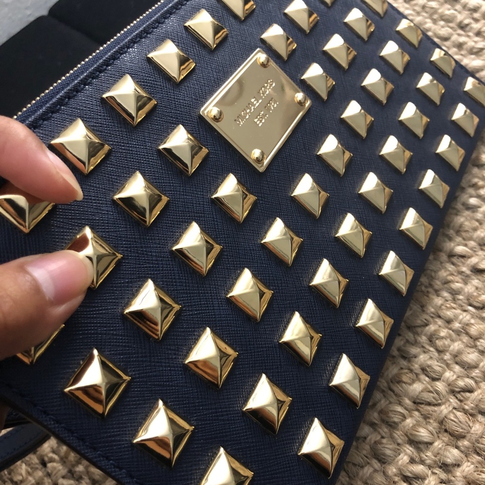 Michael Kors Saffiano Leather Pyramid Stud Clutch